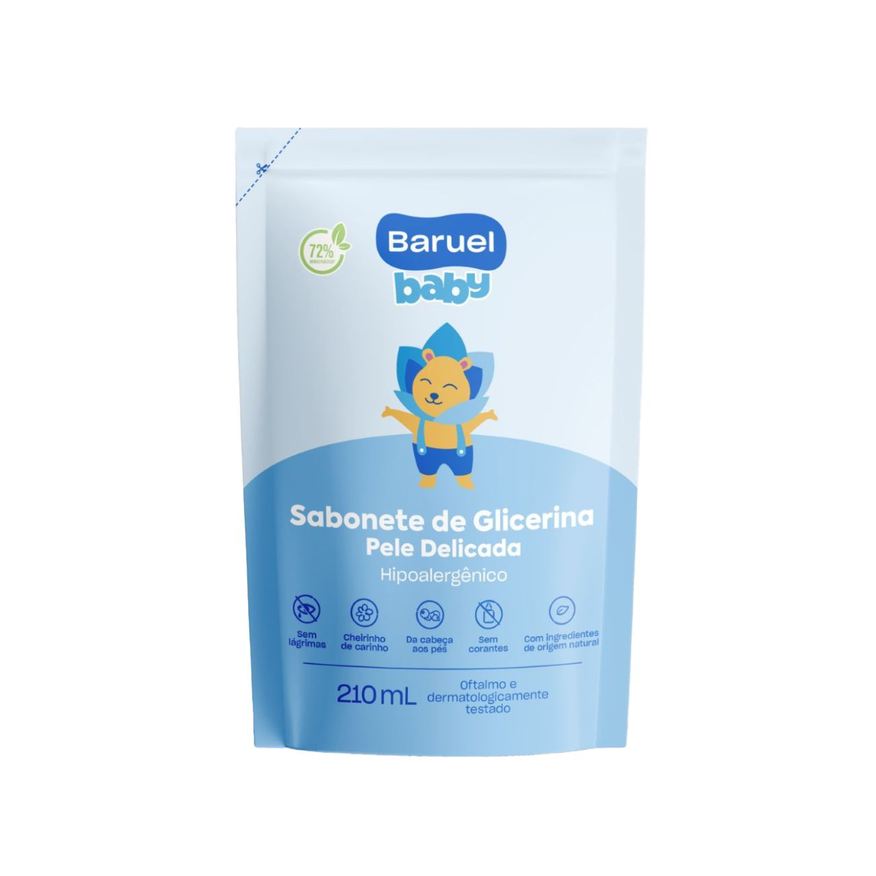 Baruel Baby Sabonete Líquido De Glicerina Pele Delicada Da Cabeça Aos Pés Sachê Refil 210ml