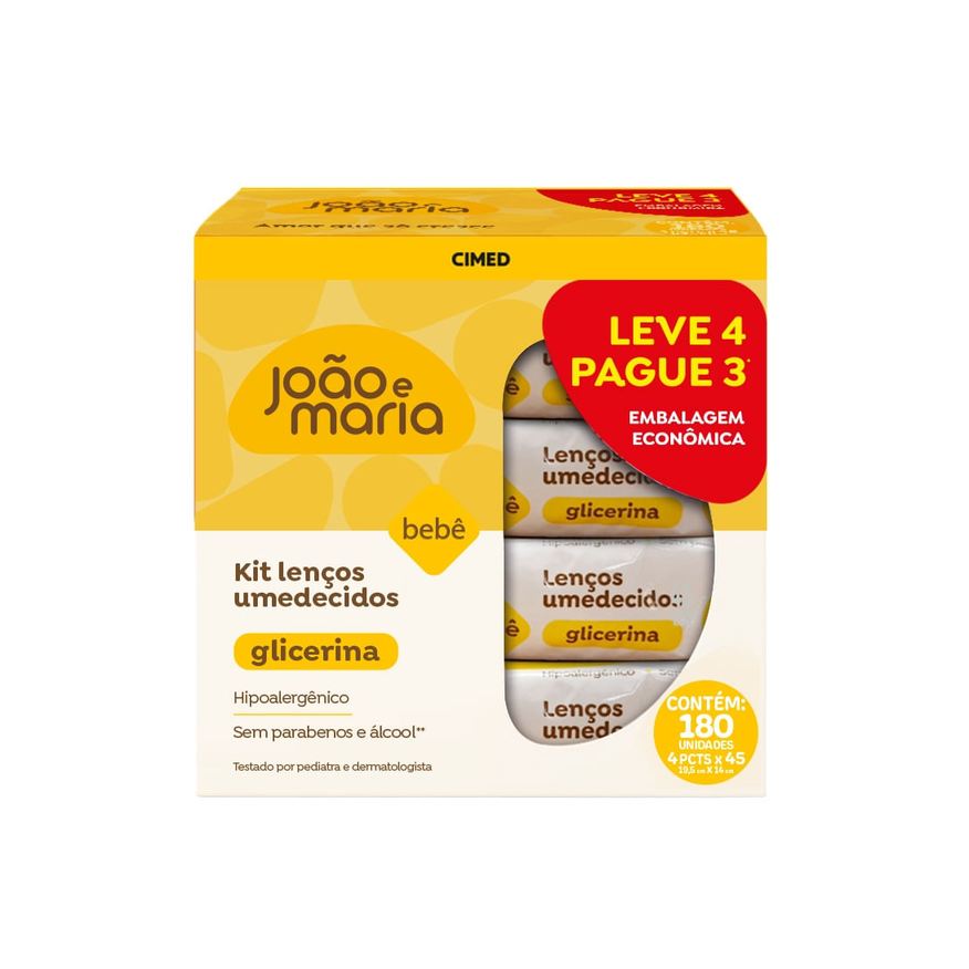 João E Maria Kit Lenço Umedecido Com Fragrância Bebê Pacote 4 Und 45 Unidades Cada Leve 4 Pague 3