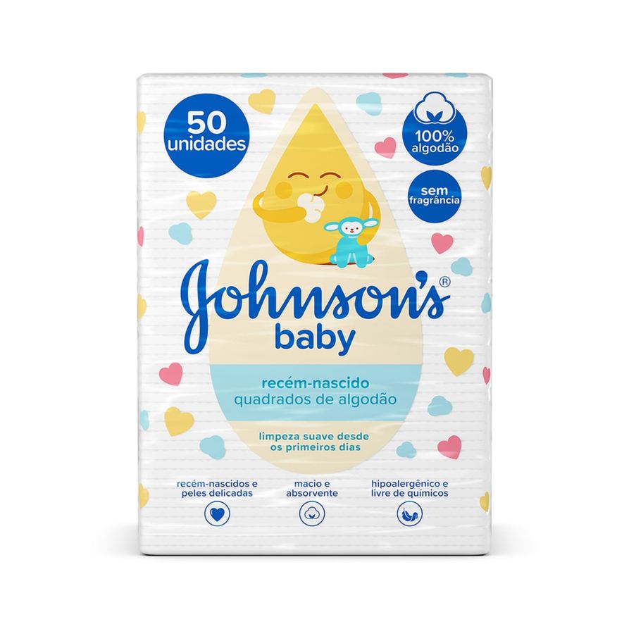 Johnsons Baby Algodão Quadrado Sem Perfume 50 Unidades