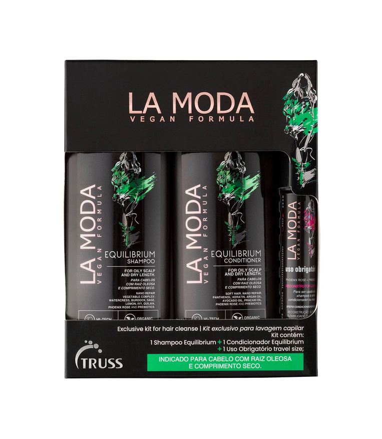 Truss Kit Lavagem Capilar La Moda Vegan Shampoo 300ml 1 Uni + Condicionador 300ml 1uni + Reconstrutor 30ml 1 Uni