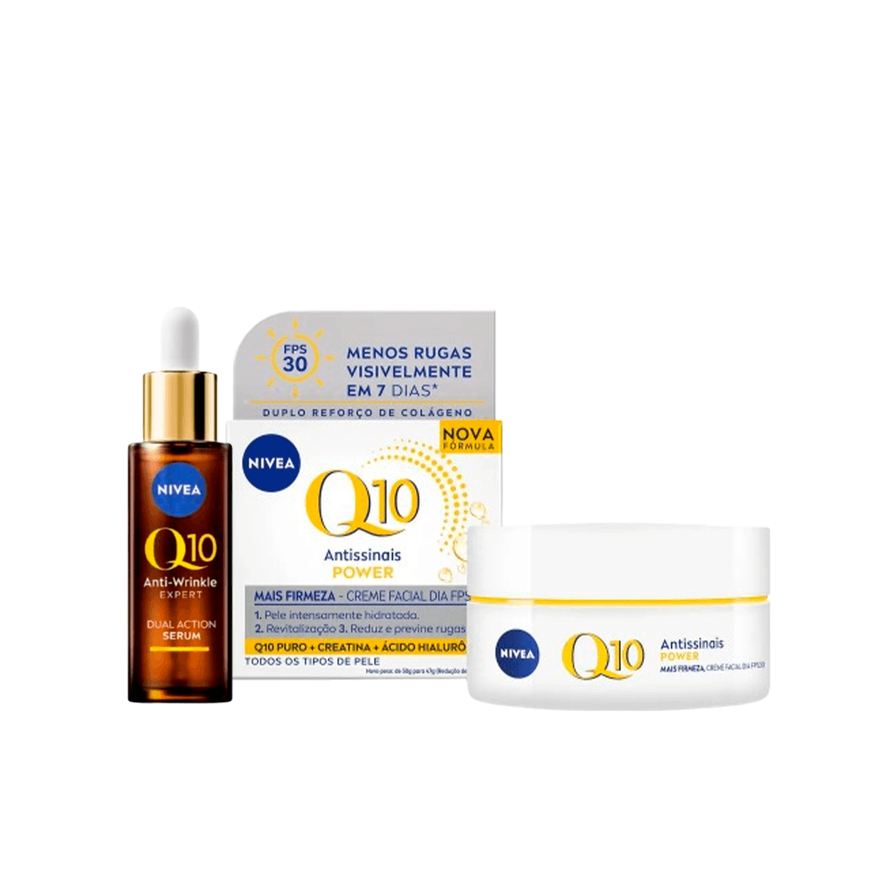Nivea Kit Sérum Facial Q10 Antissinais Expert Dupla Ação 30ml + Creme Facial Q10 Power Antissinais FPS 30 50g