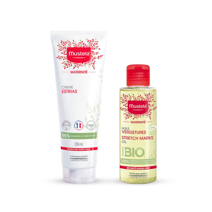 Mustela Kit Creme Prevenção de Estrias Maternité 250ml + Óleo Corporal Maternité Para Estrias 105ml