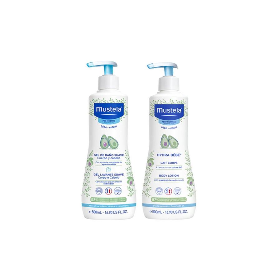 Mustela Kit Mustala Gel Lavante Bebê Suave com Abacate Orgânico 500ml + Loção Hidratante Hydra Bébé Bebê Pele Normal 500ml