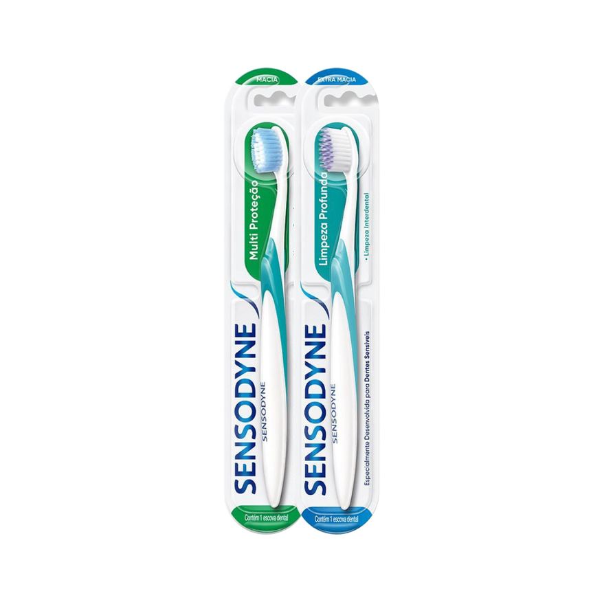 Sensodyne Kit Escova Dental Multi Proteção Cerdas Macia para Dentes Sensíveis 1 Unidade + Escova Dental Limpeza Profunda Cerdas Extra Macias 1 Unidade
