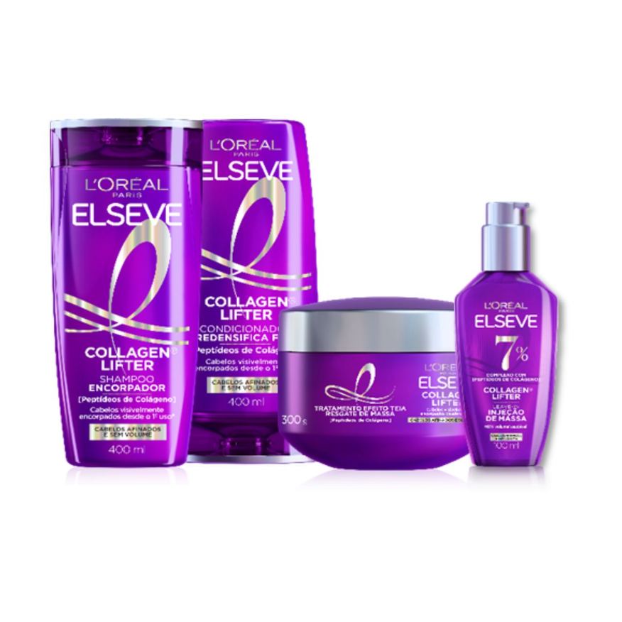 Elseve Kit Colágeno Shampoo 400ml + Condicionador 400ml + Sérum Capilar 100ml + Máscara Capilar 300g