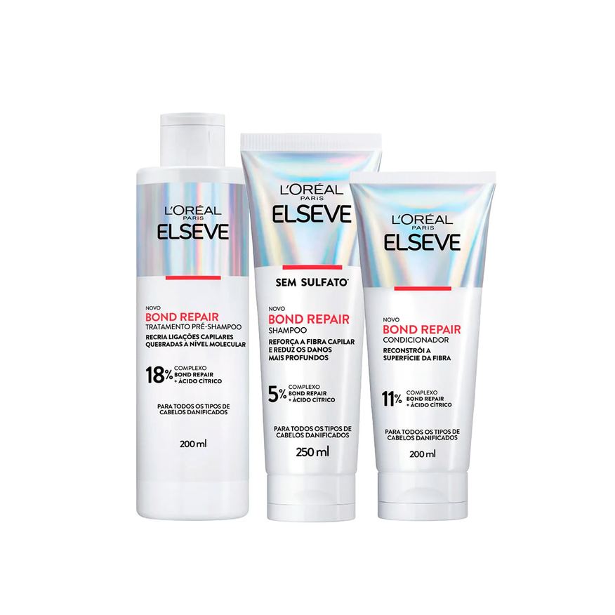 Elseve Kit Bond Repair Pré-Shampoo 200ml + Shampoo 250ml + Condicionador 200ml