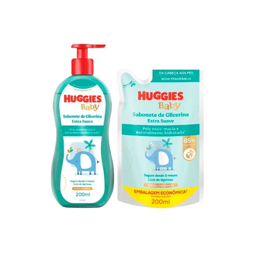 Huggies Kit Infantil Sabonete Liquido Extra Suave 200ml + Refil Sabonete Liquido 200ml