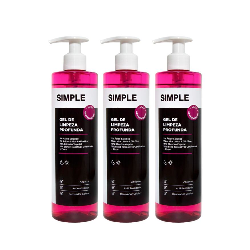 Simple Organic Kit Gel De Limpeza Facial Profunda 350g 3 Unidades