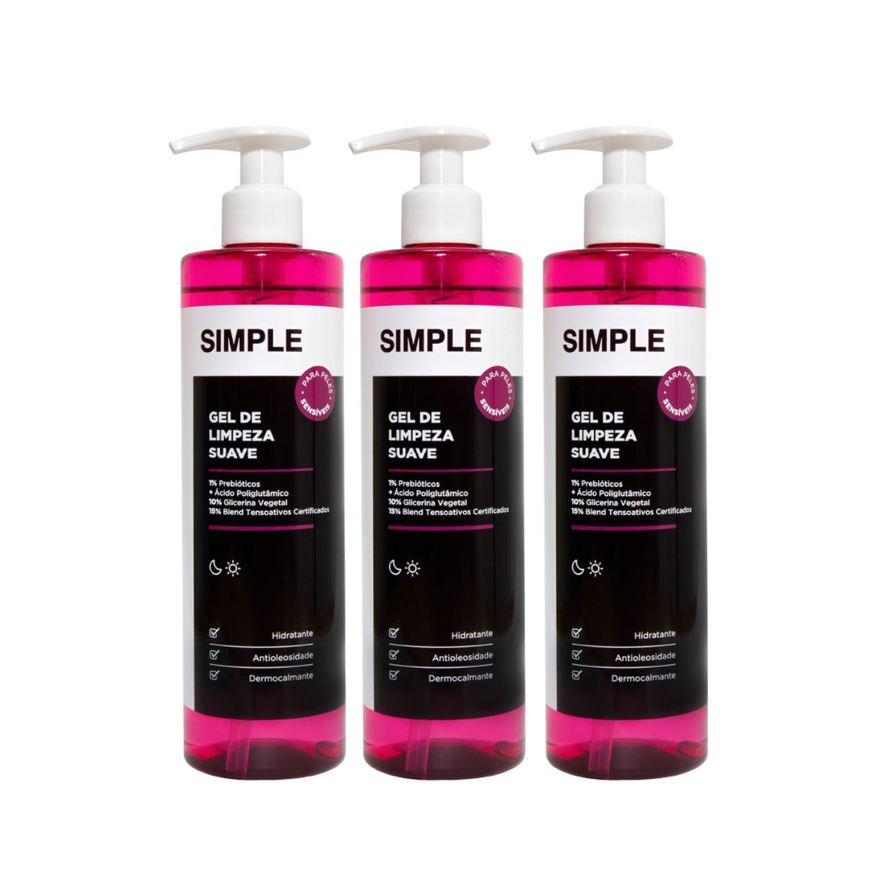 Simple Organic Kit Gel De Limpeza Facial Suave 350g 3 Unidades