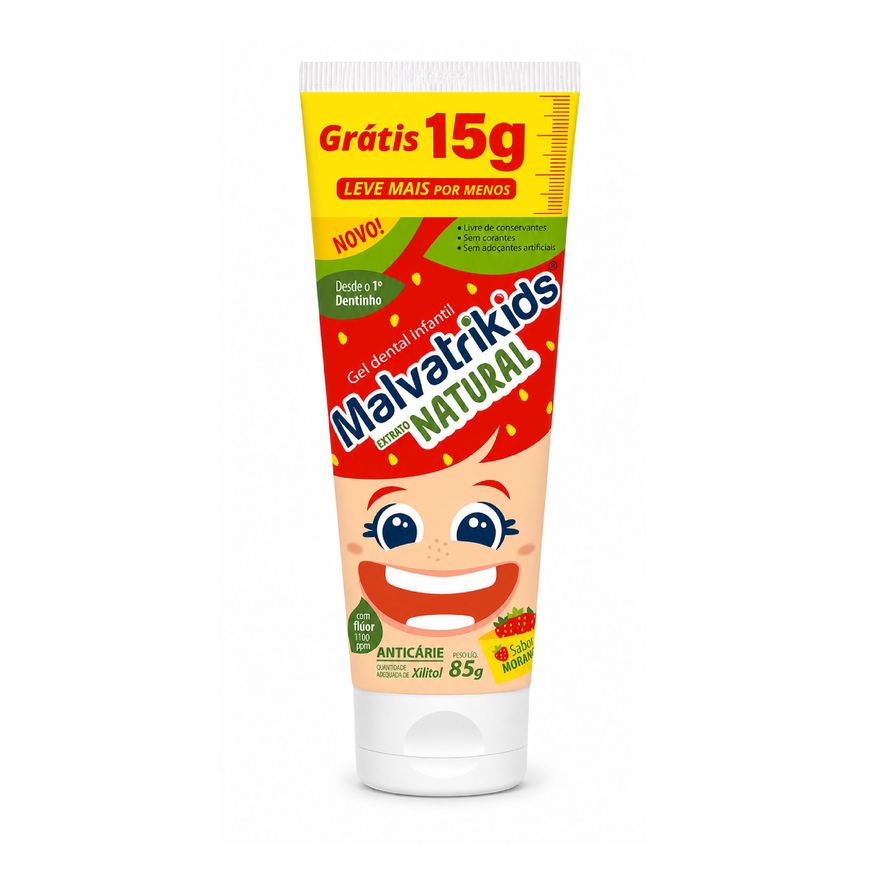 Malvatrikids Gel Dental Extrato Natural Morango 85g