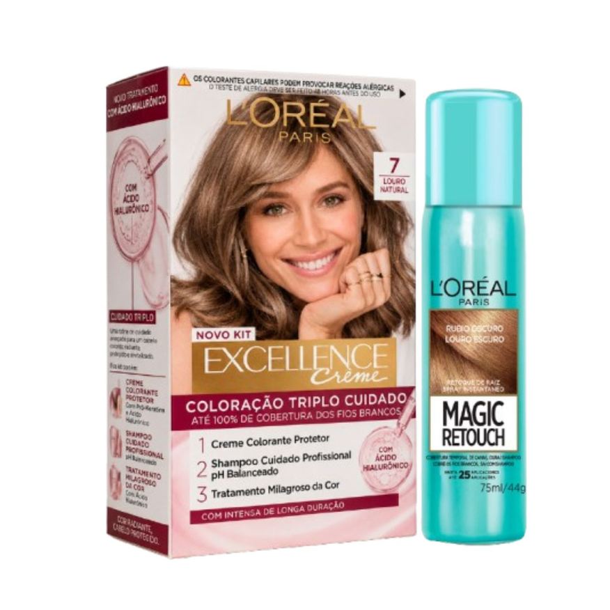 Loreal Paris Kit L'Oréal Tintura Imédia excellence Louro Natural 7 + Tintura Magic Retouch Louro Escuro Spray 75ml