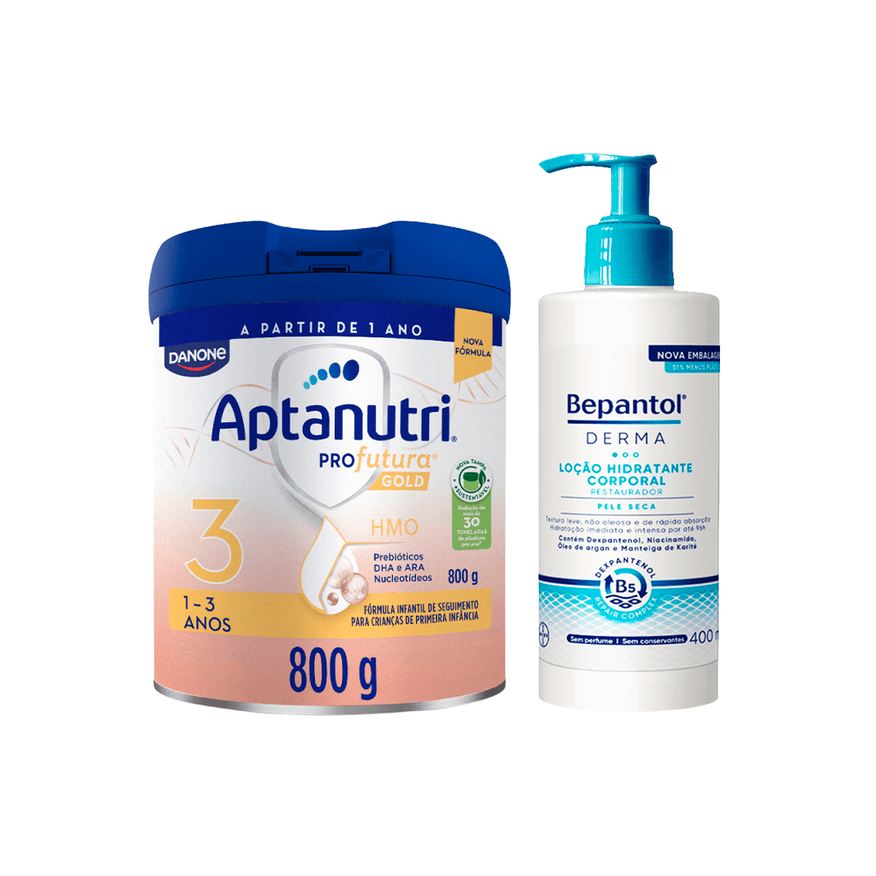Danone Kit Aptanutri & Bepantol Fórmula Infantil Profutura Gold 3 800g + Loção Corporal Derma Hidratante Restauradora 400ml