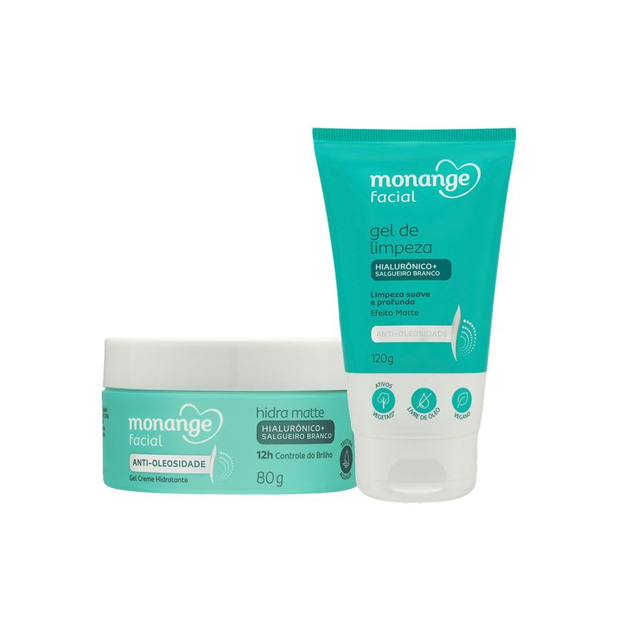 Monange Kit Gel de Limpeza Facial Antioleosidade 120g + Gel Creme Hidratante Facial 80g