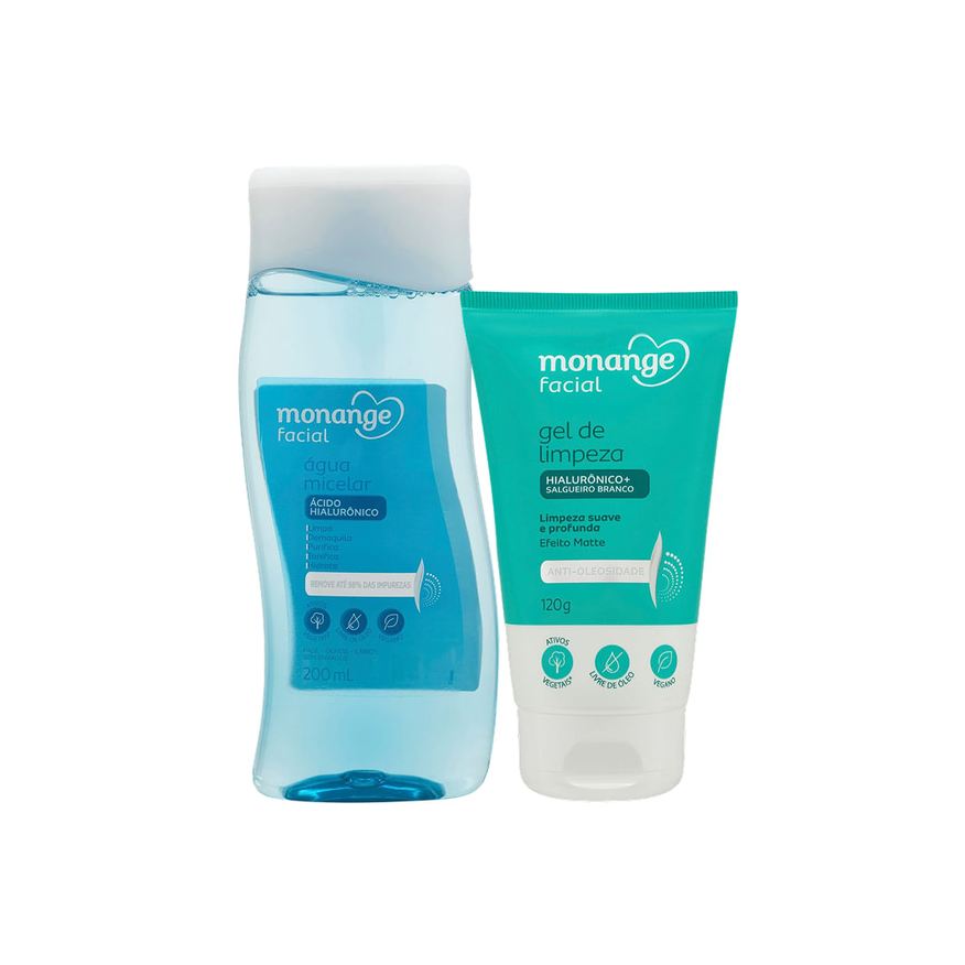 Monange Kit Gel de Limpeza Facial Antioleosidade 120g + Água Micelar Demaquilante 200ml