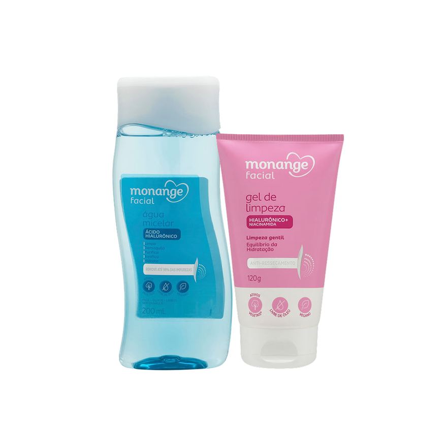 Monange Kit Gel de Limpeza Facial Anti-Ressecamento 120g + Água Micelar Demaquilante 200ml