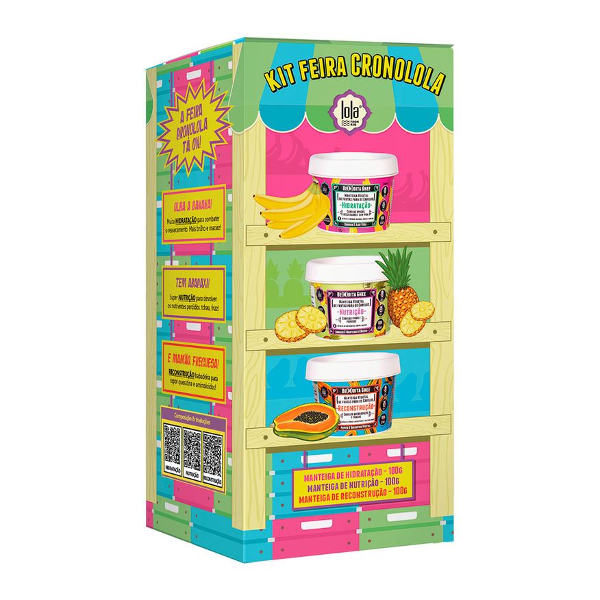 Lola Kit Manteiga De Hidratação Banana + Manteiga De Nutrição Abacaxi + Manteiga De Reconstrução Mamão 100g Cada