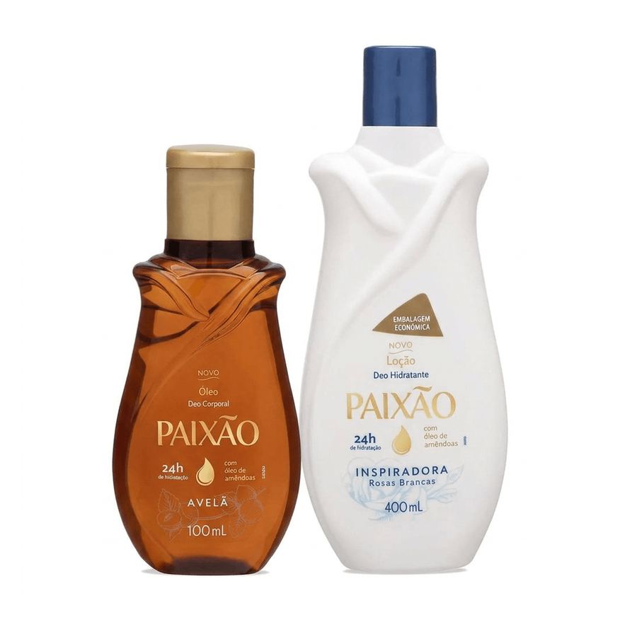 Monange Kit Paixão Hidratação Corporal Loção Hidratante Inspiradora 400ml + Óleo Corporal Amêndoas e Avelã 100ml