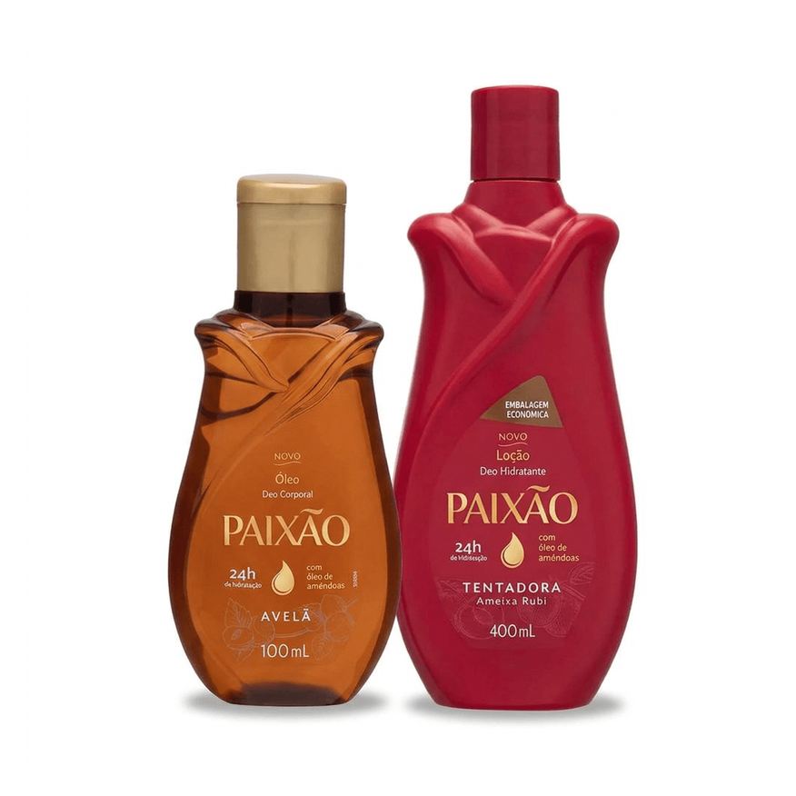 Monange Kit Paixão Hidratação Corporal Óleo Corporal Amêndoas e Avelã 100ml + Loção Hidratante Tentadora Ameixa e Rubis 400ml