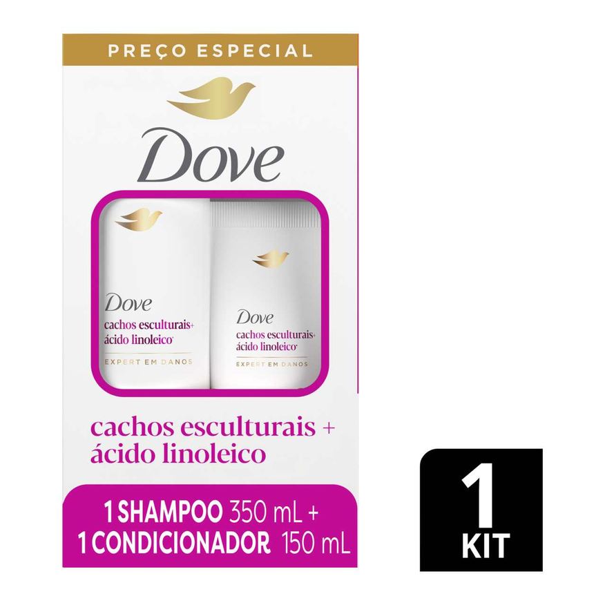 Dove Kit Shampoo Cachos Esculturais + Ácido Linoleico 350ml + Condicionador Cachos Esculturais + Ácido Linoleico 150ml
