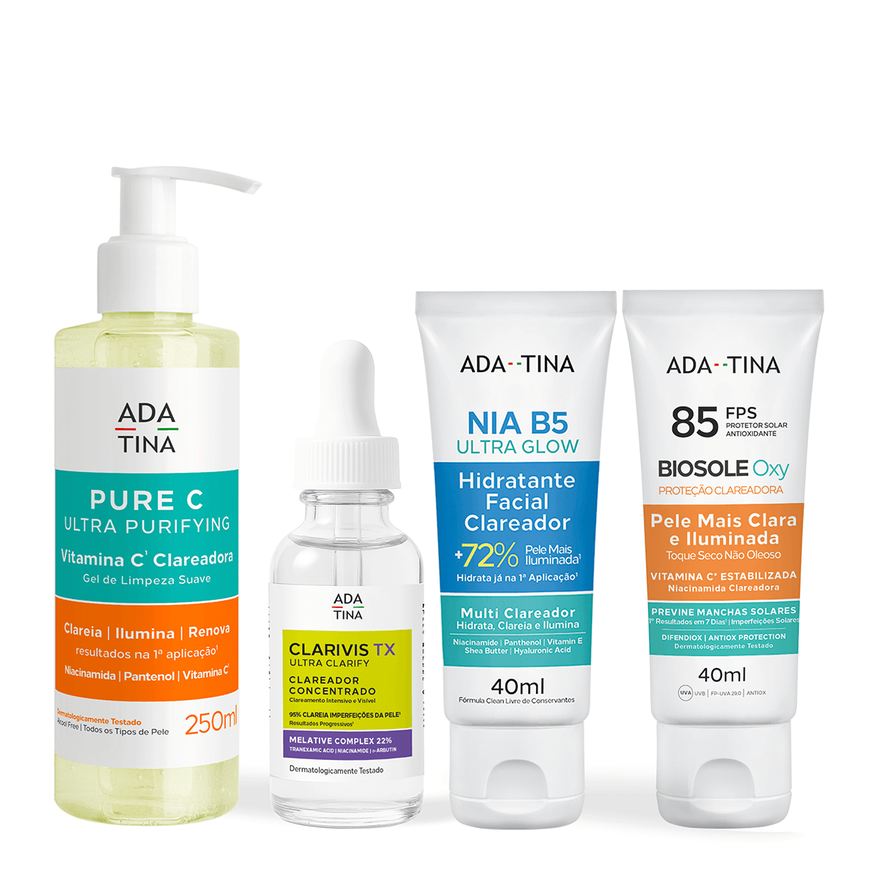 Ada Tina Italy Kit Melasma Completo 4 Passos – Limpeza, Antioxidante, Hidratação e Proteção Solar