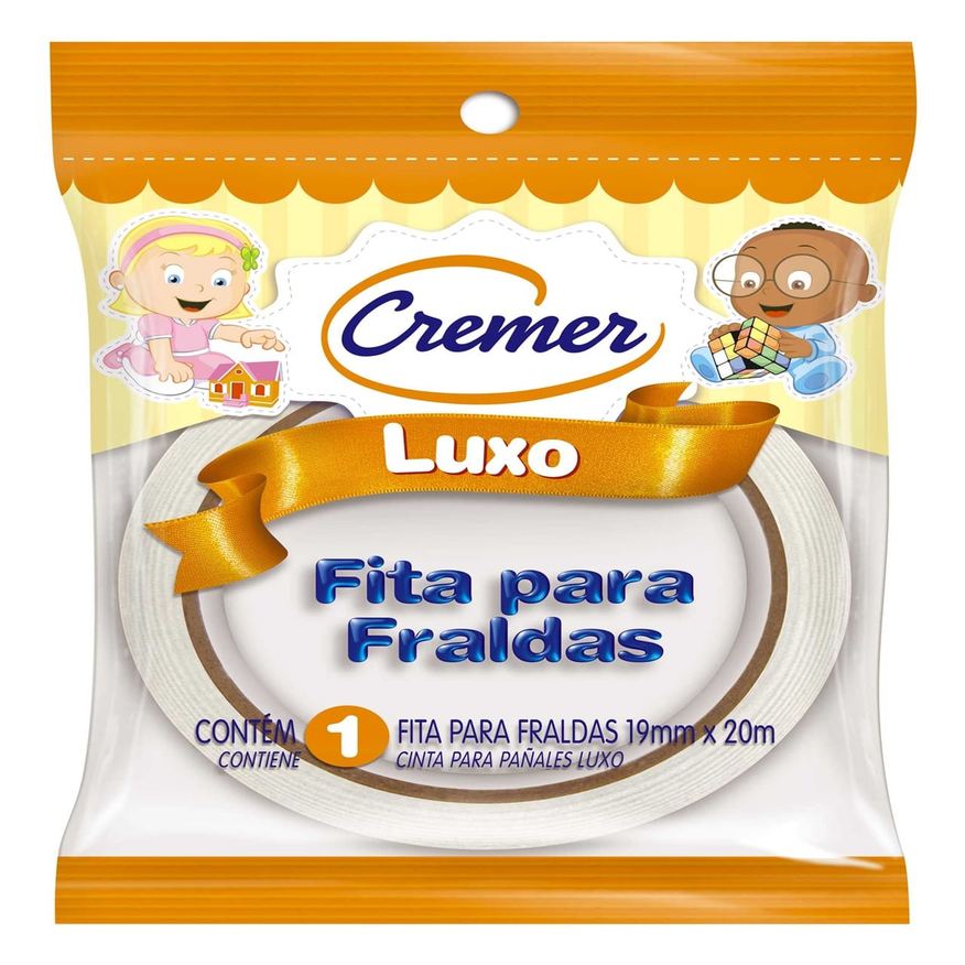 Cremer Fita Adesiva para Fralda Luxo Branca 19mm x 20m 1 Unidade
