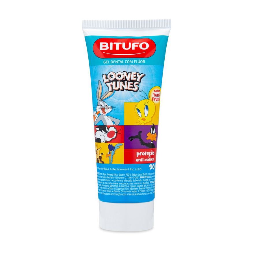 Bitufo Gel Dental Infantil Looney Tunes Com Flúor Sabor Tutti-Frutti 90g