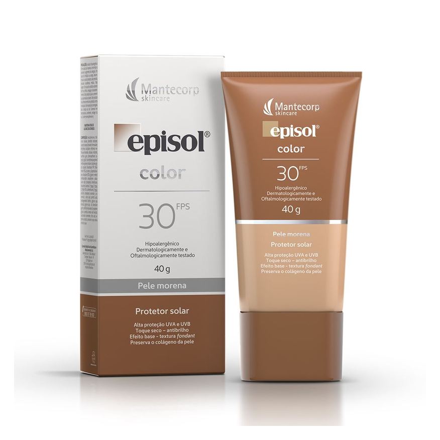 Episol Protetor Solar Facial Color Toque Seco FPS30 Pele Morena 40g