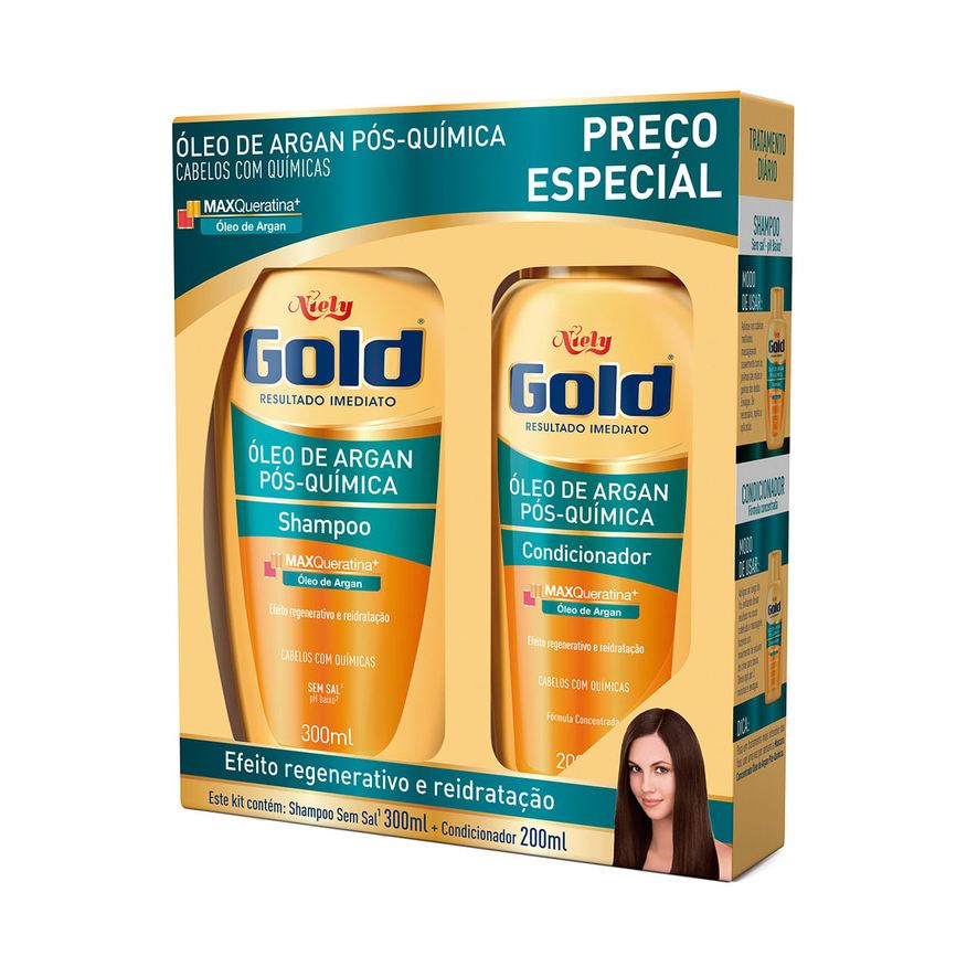 Niely Gold Kit Shampoo Pós Química 275ml 1 Unidade + Condicionador Niely Gold Pós Química 175ml 1 Unidade