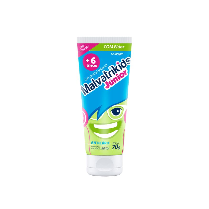 Malvatricin Gel Dental Infantil Malvatrikids Júnior Anticáries Flúor Xilitol Sabor Tutti Frutti 70g