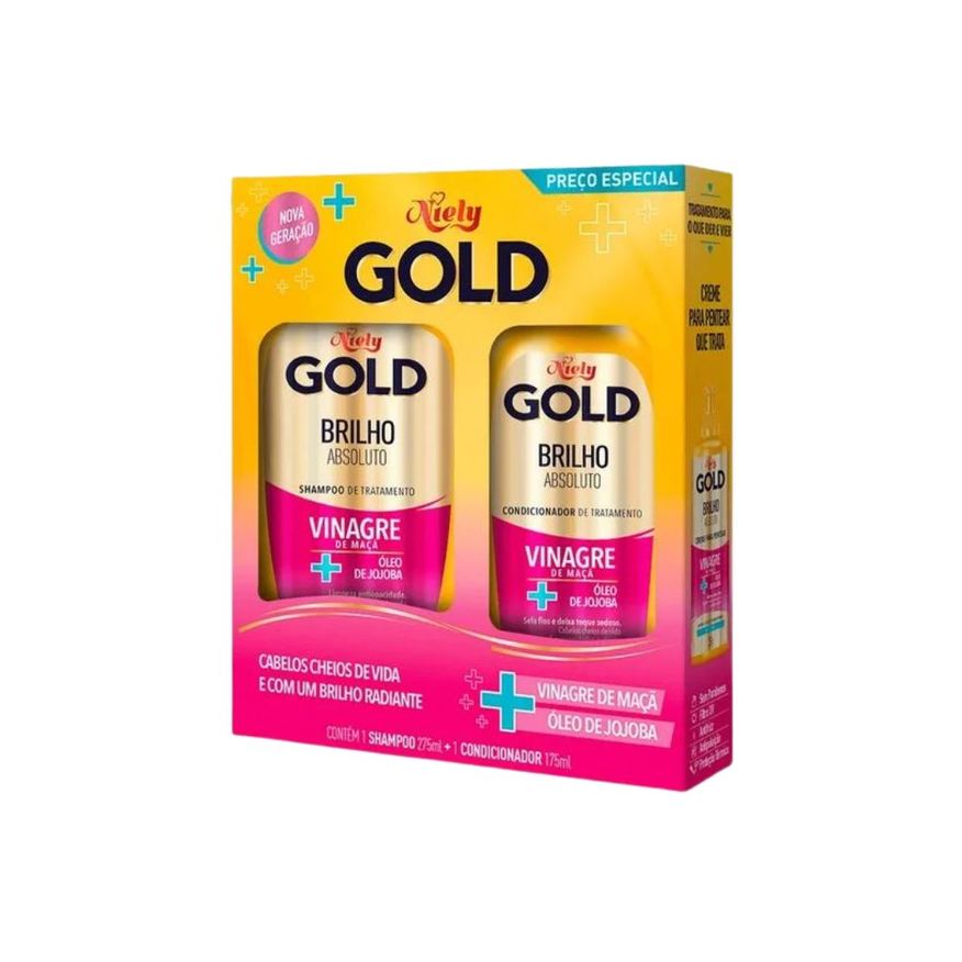 Niely Gold Kit Shampoo Brilho Absoluto 275ml 1 Unidade + Condicionador Niely Gold Brilho Absoluto 175ml 1 Unidade