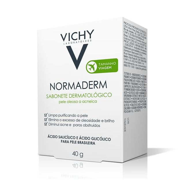 Normaderm Sabonete em Barra Dermatológico Vichy Pele Oleosa e Acneica 40g