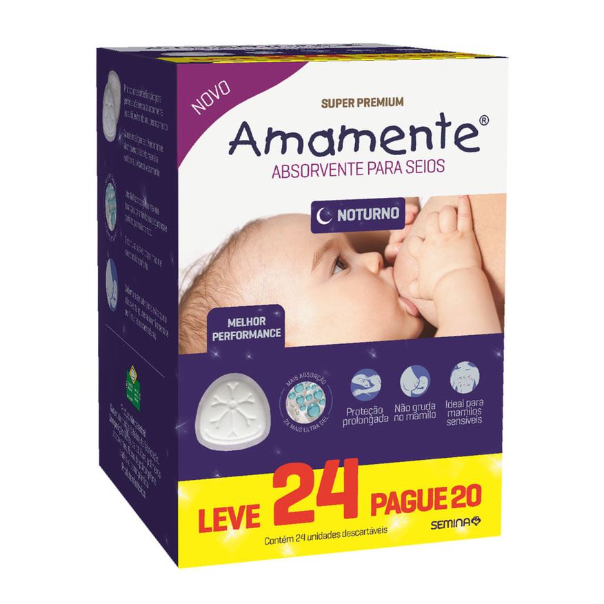 Amamente Absorvente para Seios Noturno Descartável 24 Unidades