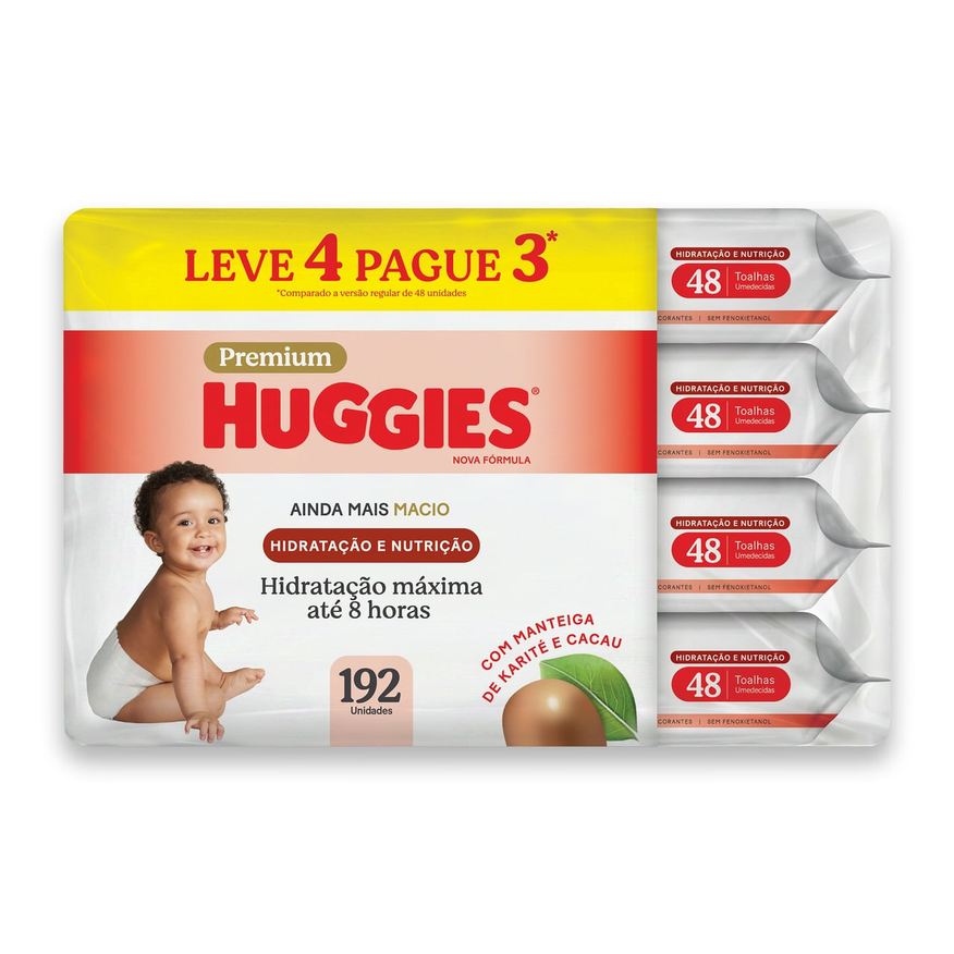 Huggies Lenços Umedecidos Hidratação e Nutrição Contra Assaduras 192 Unidades