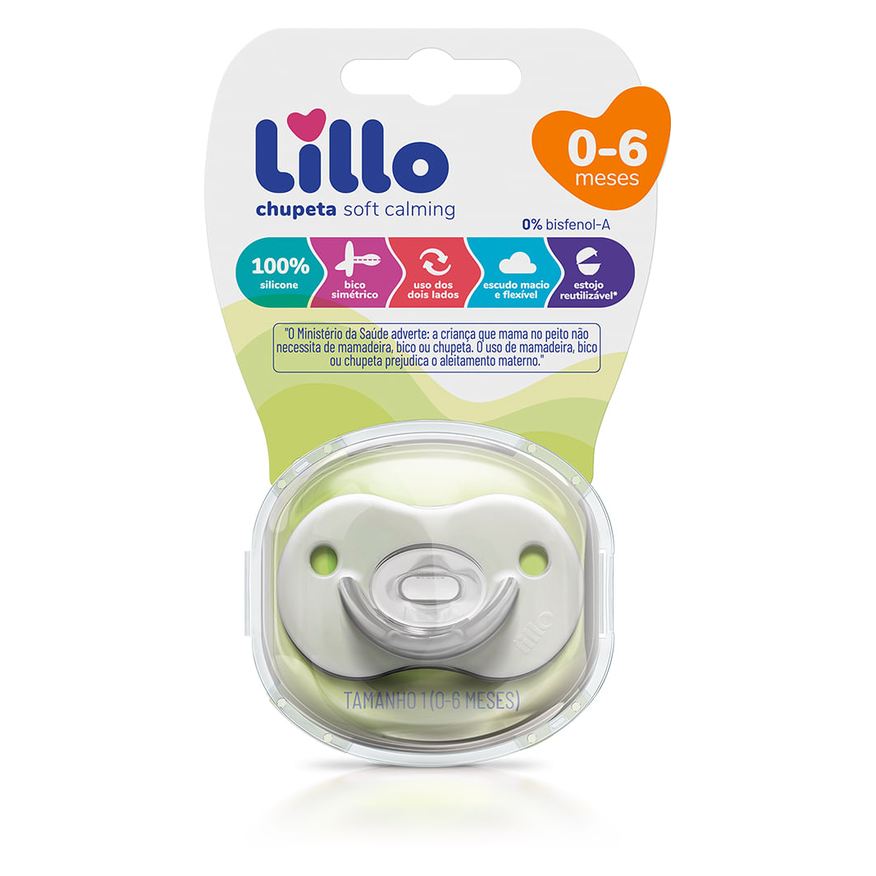 Lillo Chupeta Soft Calming Bico Simétrico de 0 a 6 meses Silicone Neutra Tamanho 1 1 Unidades + estojo esterilizável