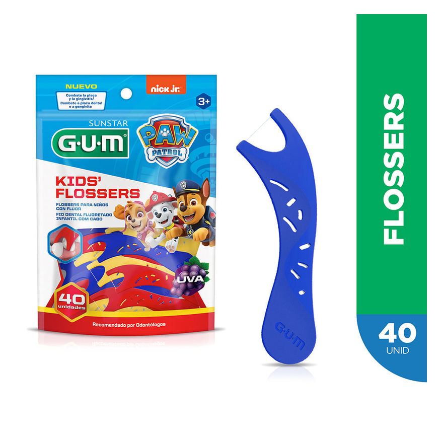 GUM Fio Dental Infantil Flosser Patrulha Canina com Flúor Sabor Uva 40 Unidades