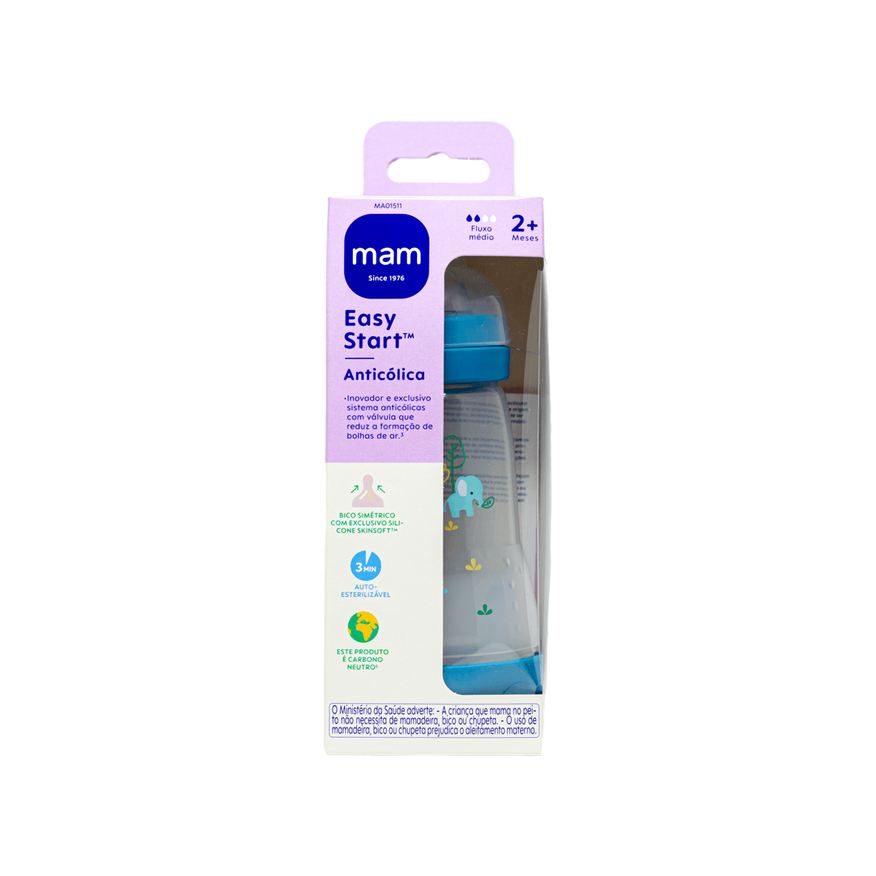 MAM Mamadeira Easy Start Anticólica +2 meses Azul 260ml 1 Unidade