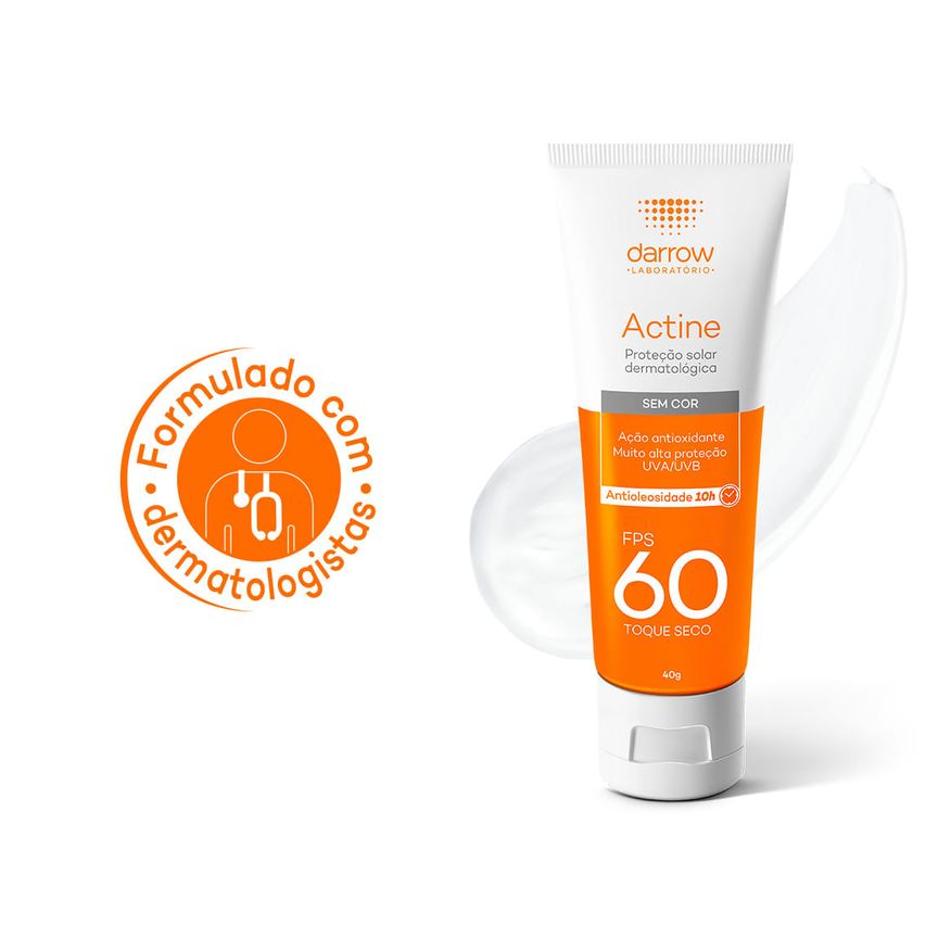 Actine Protetor Solar Facial Sem Cor FPS60 Antioleosidade 10h 40g