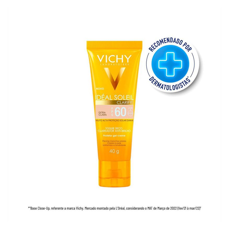 Ideal Soleil Protetor Solar Facial Vichy Clarify FPS60 Cor Extra Clara 40g