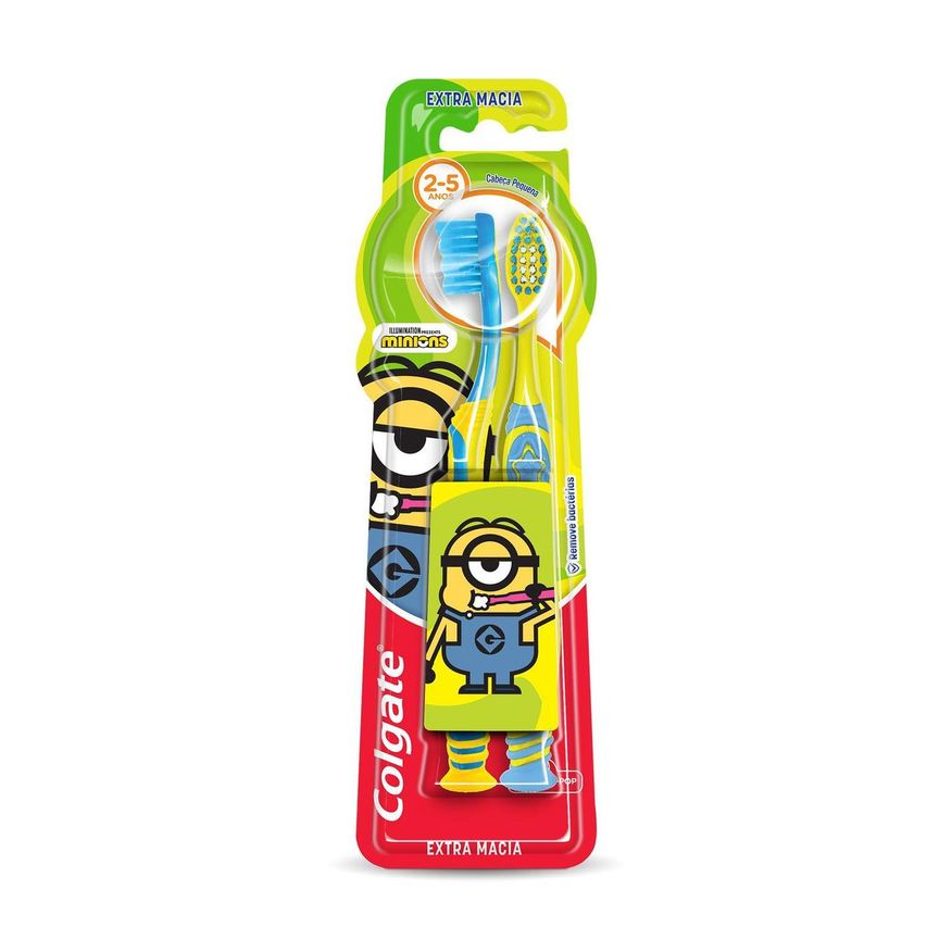 Colgate Escova Dental Infantil Smiles Minions Cerdas Extra Macias 2 a 5 anos 2 Unidades