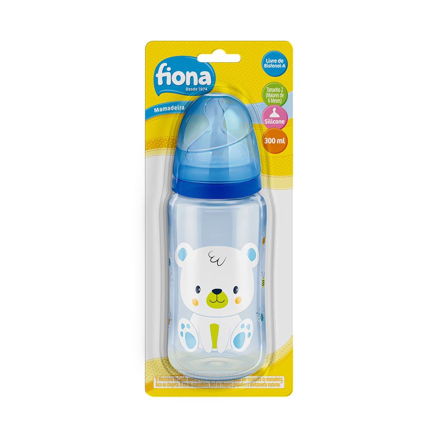 Fiona Mamadeira Desenhos Anatômica +6 meses Sem BPA Azul Tamanho 2 300ml 1 Unidade