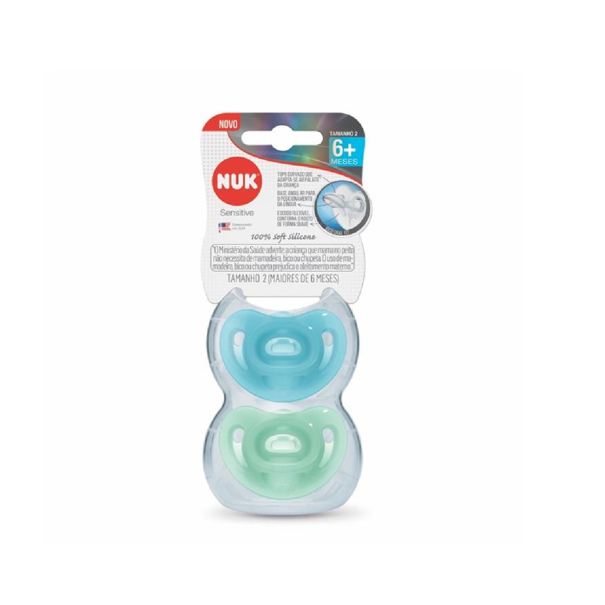 NUK Chupeta Sensitive Soft Oral Fit +6 meses 100% Silicone Azul Tamanho 2 2 Unidades