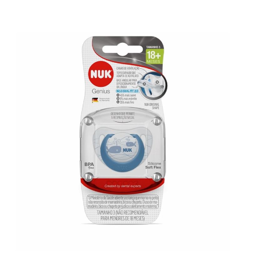 NUK Chupeta Genius Oral Fit +18 meses Soft Flex Silicone Azul Tamanho 3 1 Unidade