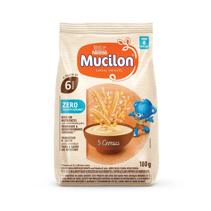 Mucilon Cereal Infantil 5 Cereais +6 meses Sem Adição de Açúcares 180g