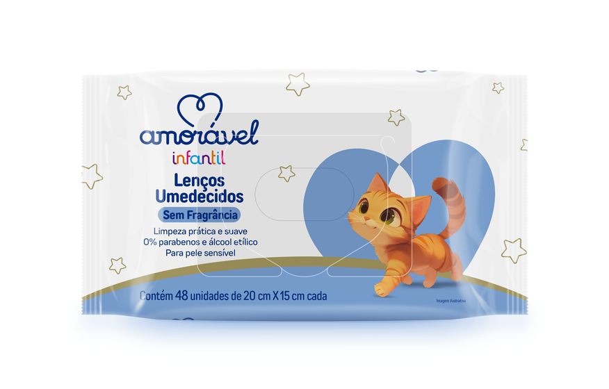 Amoravel Lenço Umedecido Amorável Baby Sem Fragrância 48 Unidades