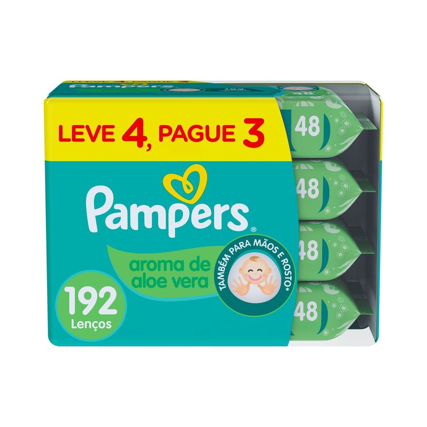 Pampers Lenços Umedecidos Aroma de Aloe Vera 192 Unidades Leve 4 Pague 3