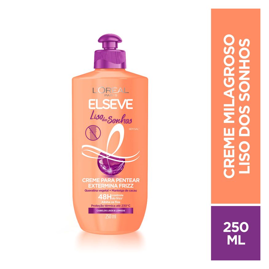 Elseve Creme de Pentear Liso dos Sonhos Extermina Frizz Proteção Térmica 250ml