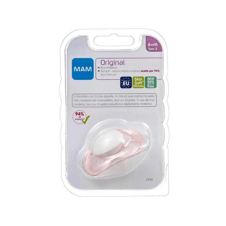 MAM Chupeta Original Anatômica +6 meses SkinSoft Silicone Rosa 1 Unidade