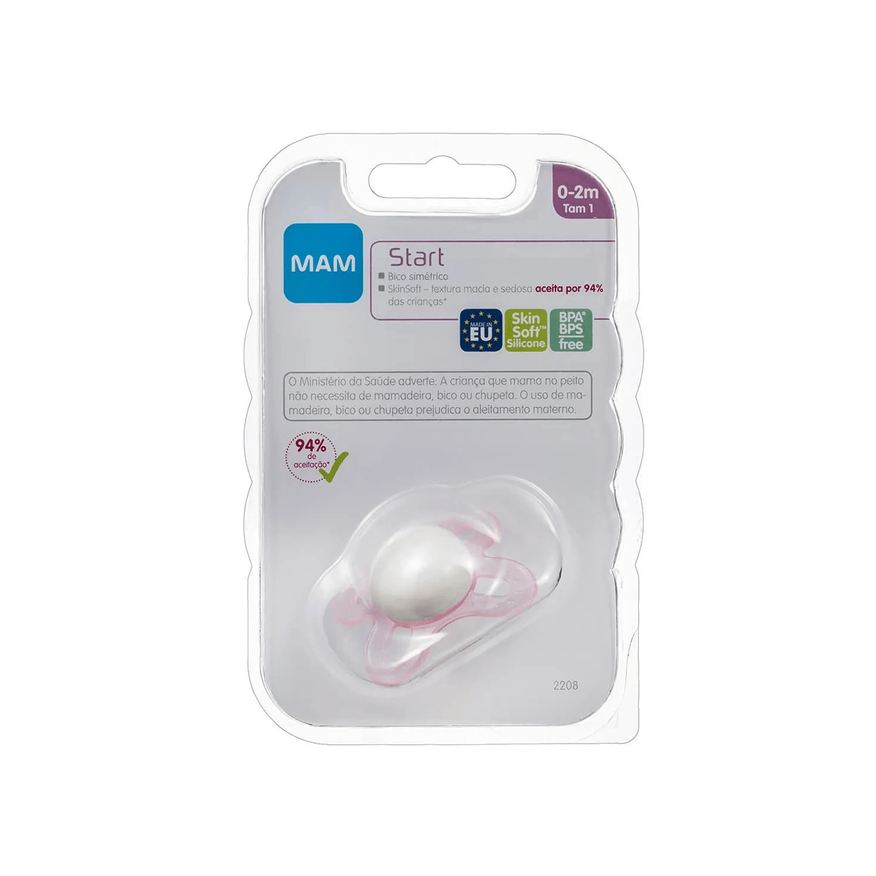 MAM Chupeta Start Ortodôntica de 0 a 2 meses SkinSoft Silicone Rosa 1 Unidade