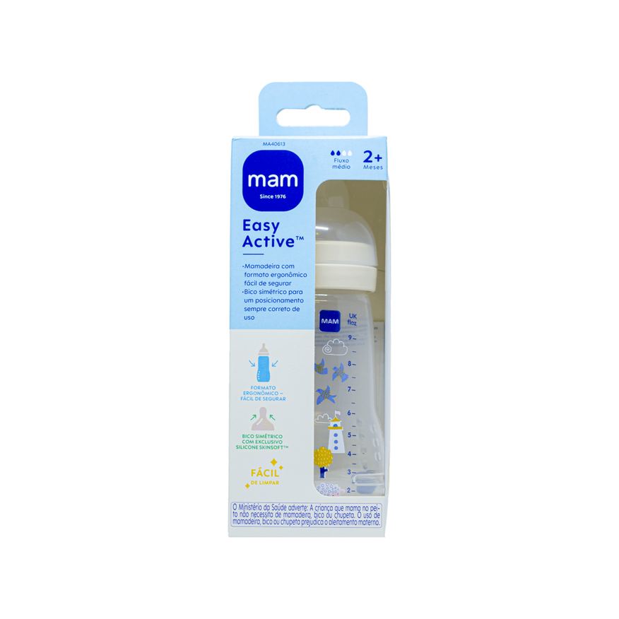 MAM Mamadeira Easy Active Anticólica +2 meses Transparente 270ml 1 Unidade