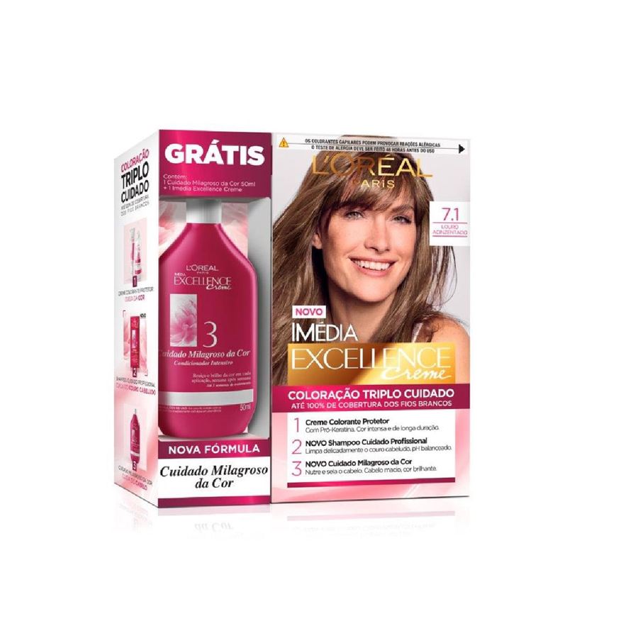Imedia Tintura excellence Louro Acinzentado 7.1 Gratis tratamento Cuidado Milagroso Da cor 50g